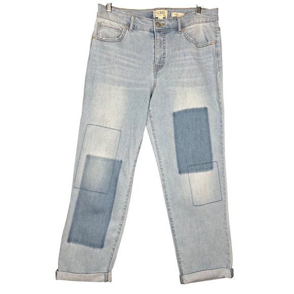 LOGO Lori Goldstein Patchwork Boyfriend Jeans 10 Light Wash Cropped Cuffed Boho - Picture 2 of 10